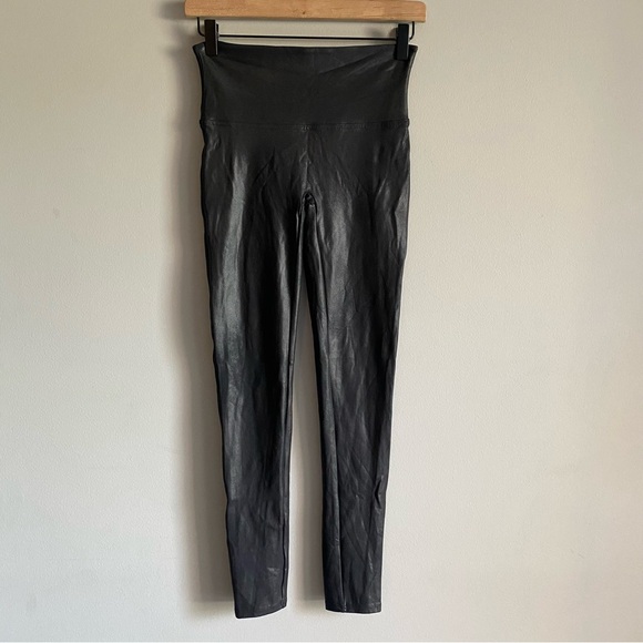 Spanx Black Faux Leather High Rise Tummy Control Shaping Leggings - Picture 1 of 7